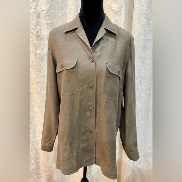 Evelyn & Arthur 100% Linen shirt, jacket, size, large  brown olive color career - Picture 1 of 9